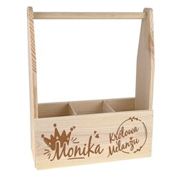 Nosidło drewniane na 3 lub 4 piwa, kwiaty, narzędzia z grawerem - Królowa melanżu.