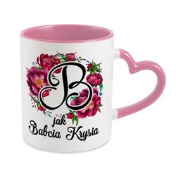 Kubek dla babci- uchwyt serce- B jak babcia - zmień imię.