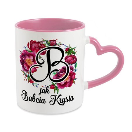 Kubek dla babci- uchwyt serce- B jak babcia - zmień imię.