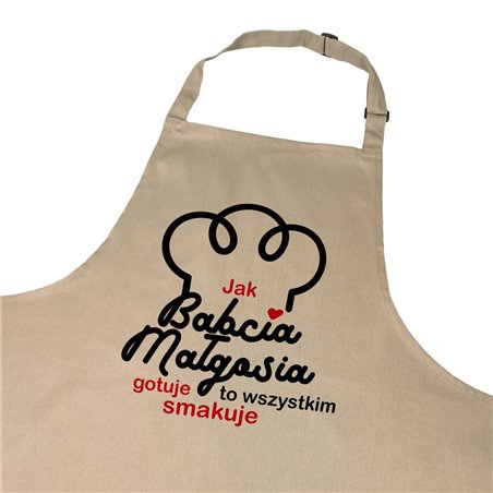 Kolorowy fartuch z nadrukiem - Jak babcia gotuje, to wszystkim smakuje - zmień imię.