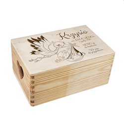 Kuferek wspomnień - prezent z okazji urodzin - z grafiką boćka. 2