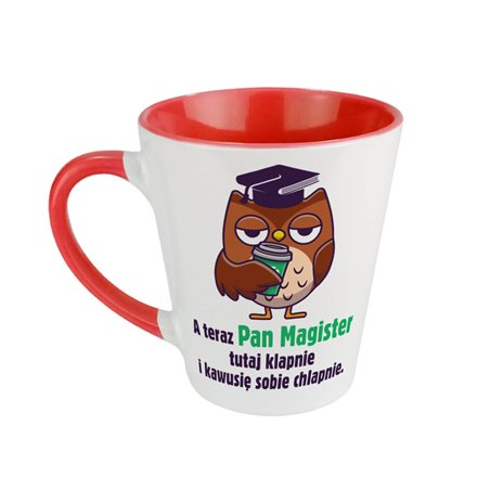 Zabawny kubek latte dla świeżo upieczonego magistra - gratulacje z okazji obrony magisterskiej..
