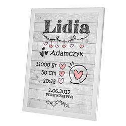 Personalizowana metryczka z okazji narodzin dziewczynki - wzór 7.