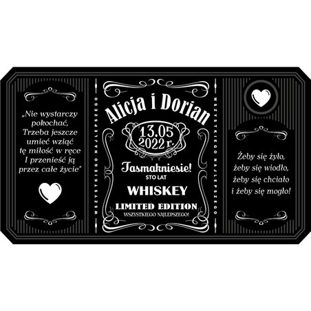 Personalizowana etykieta na alkohol w stylu Jack Daniel's z okazji ślubu- świetny prezent dla Młodej Pary - wzór 2.