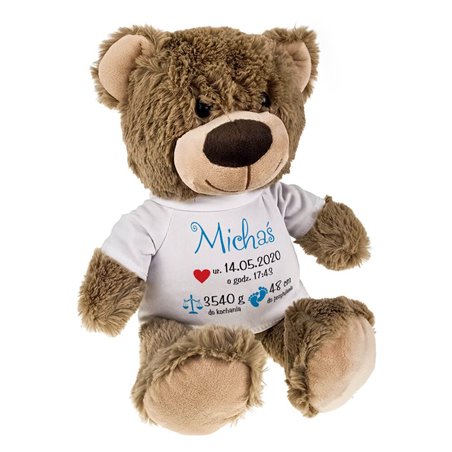 Miś z okazji narodzin dziecka - metryczka - personalizacja - 39cm.