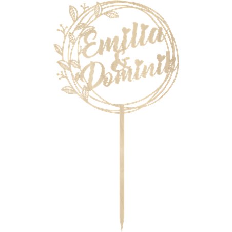 Topper na tort ślubny z imionami Młodej Pary- wianek boho.