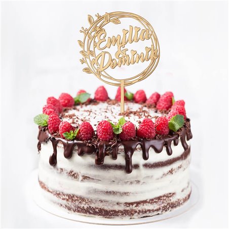 Topper na tort ślubny z imionami Młodej Pary- wianek boho.