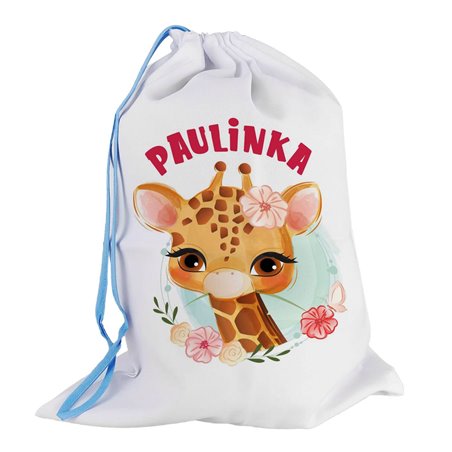 Worek dla przedszkolaka - Żyrafa - personalizowany - zmień imię.