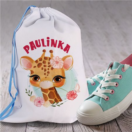 Worek dla przedszkolaka - Żyrafa - personalizowany - zmień imię.