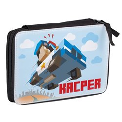 Duży piórnik dwukomorowy dla pierwszoklasisty - Minecraft Policja - zmień imię.