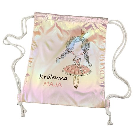 Worko-plecak holograficzny różowy z imieniem- Królewna.