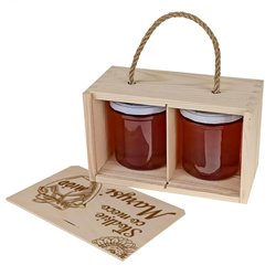 Pudełko drewniane na 2 słoiczki miodu z grawerem - Słodkie co nieco z imieniem. 2