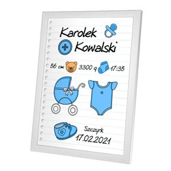 Personalizowana metryczka z okazji narodzin chłopca - wzór 2. 2