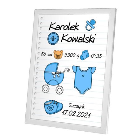Personalizowana metryczka z okazji narodzin chłopca - wzór 2.
