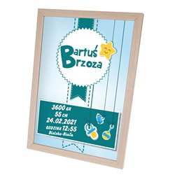 Personalizowana metryczka z okazji narodzin chłopczyka - wzór niebieski. 2