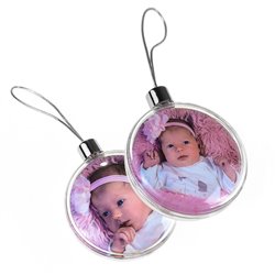 Foto bombka na choinkę w kształcie kółka z dwoma zdjęciami. 2