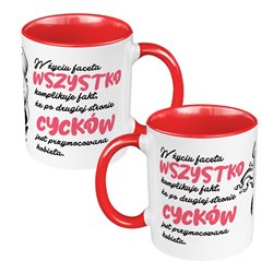 Kubek 330 ml kolorowy "Cycki w życiu faceta".