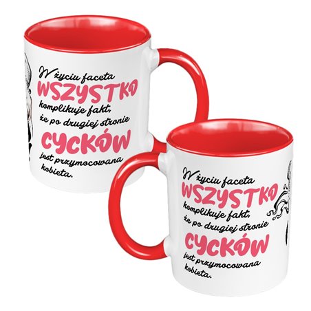 Kubek 330 ml kolorowy "Cycki w życiu faceta".