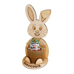 Zając, podstawka na jajko niespodziankę lub długopisy.