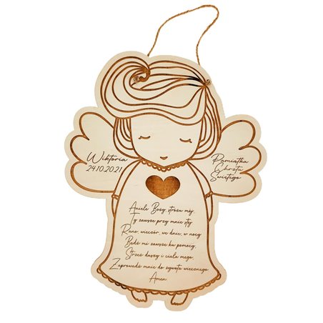 Pamiątka chrztu świętego aniołek z modlitwą- wzór 2.