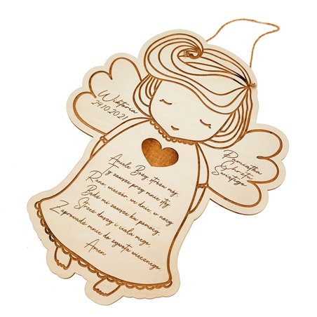 Pamiątka chrztu świętego aniołek z modlitwą- wzór 2.