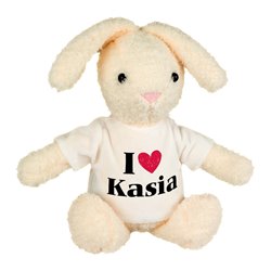 Królik z napisem "I love Kasia".