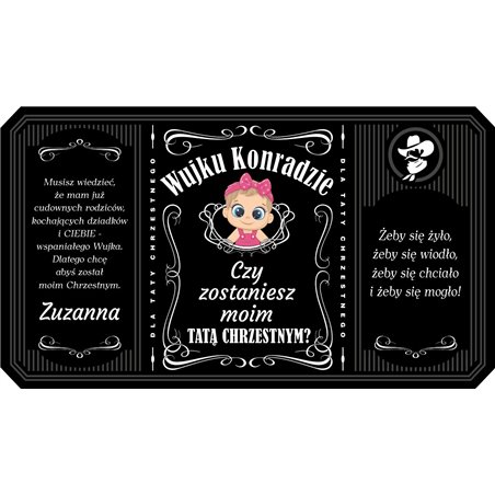 Personalizowana etykieta na alkohol w stylu Jack Daniel's dla Rodziców Chrzestnych.