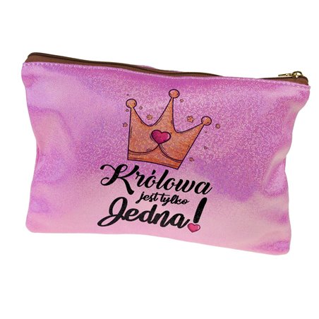 Super kosmetyczka różowa z brokatem - Królowa jest tylko jedna.