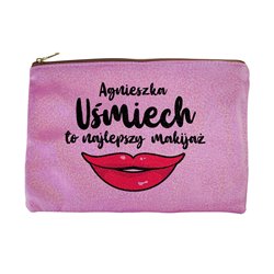 Super kosmetyczka różowa z brokatem - Uśmiech.