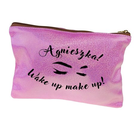 Super kosmetyczka różowa z brokatem - Wake up.