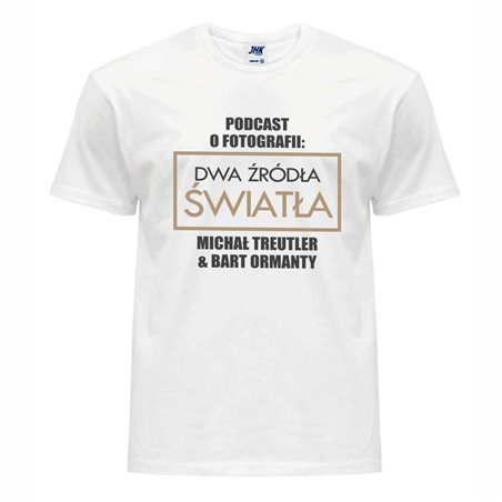 Koszulka biała dla miłośnika fotografii- kolekcja "Dwa źródła światła"- wzór 2.