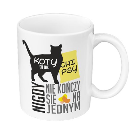 Kubek 330 ml kolorowy dla kociarza lub kociary- "Koty są jak chipsy".