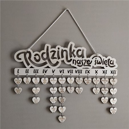 Serduszka kończące do kalendarza - Urodziny mojej rodziny.