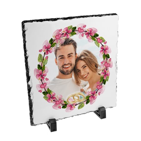 Foto granit (płyta granitowa) z Twoim zdjęciem i obrączkami- prezent dla Młodej Pary lub rodziców, zupełna nowość, 20 x 20cm!!!