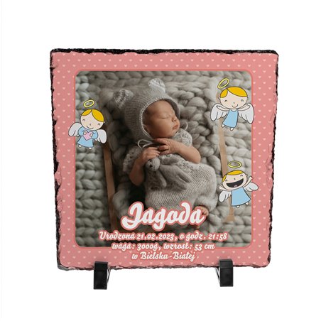 Foto granit (płyta granitowa) ze zdjęciem na chrzest, metryczka rozm. 20 x 20cm!!!