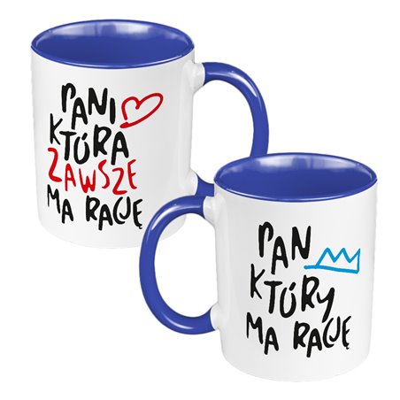 Zestaw Kubków 330 ml białe dla pary "Pan i Pani zawsze mają rację".