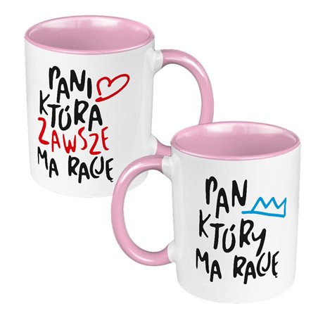 Zestaw Kubków 330 ml białe dla pary "Pan i Pani zawsze mają rację".
