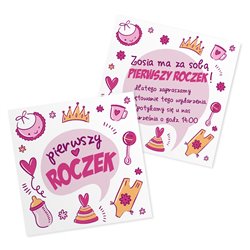 Słodkie zaproszenie na roczek dla dziewczynki.