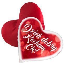 Poduszka serce z grafiką "Dzień dobry Kocham Cię"- wersja 2 -prezent na Walentynki.