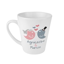 Personalizowany kubek latte dla młodej pary na ślub "Ptaszki". 2