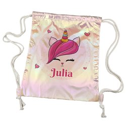 Worko-plecak holograficzny różowy z imieniem- Jednorożec różowy.