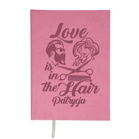 Notes "Love is in the hair" z imieniem- świetny prezent dla fryzjera lub fryzjerki- wybierz kolor, wzór i podaj imię.