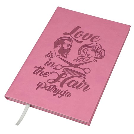 Notes "Love is in the hair" z imieniem- świetny prezent dla fryzjera lub fryzjerki- wybierz kolor, wzór i podaj imię.