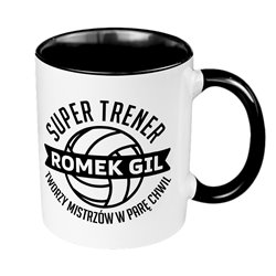 Kubek 330 ml kolorowy "Super trener"- świetny prezent z okazji Dnia Nauczyciela.