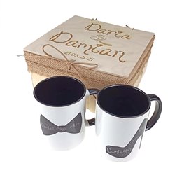 Zestaw kubków 330 ml w pudełku - dla nowożeńców lub zakochanych "Pantofelek i Mucha".