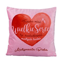 Brokatowa poduszka z napisem "Wielkie serce"- świetny prezent z okazji Dnia Nauczyciela- 40 x 40 cm.