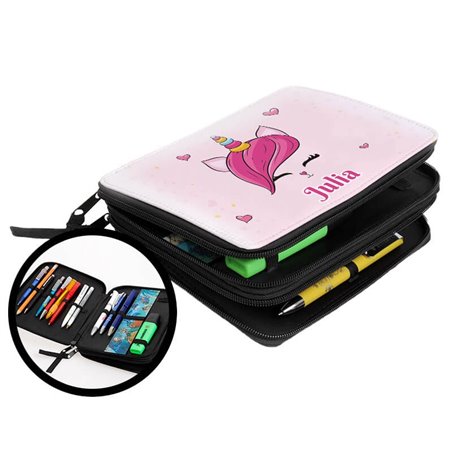 Duży piórnik dwukomorowy dla pierwszoklasisty - Buźka Jednorożca - zmień imię.