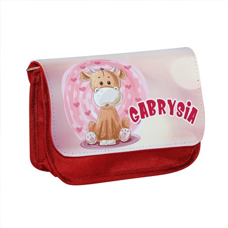 Piórnik personalizowany z imieniem dziecka z grafiką "Krówka".