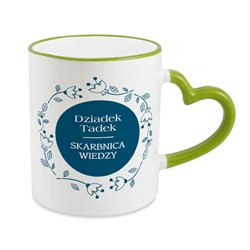 Kubek dla dziadka- uchwyt serce- Dziadek Skarbnica wiedzy - zmień imię.