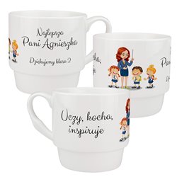 Kubek 300 ml "Uczy, kocha, inspiruje Najlepsza Pani"- prezent z okazji Dnia Nauczyciela.